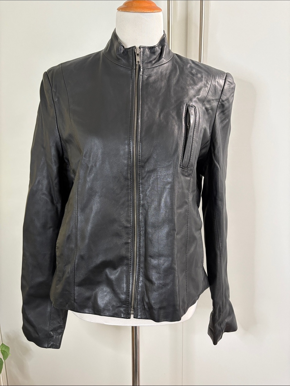 Women's Black Leather Zip-Up Moto Jacket